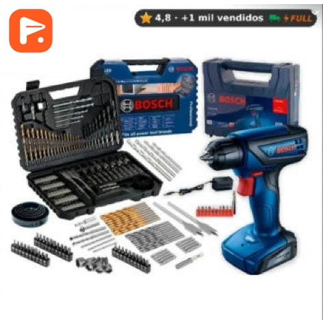 Postagem real: Furadeira Parafusadeira Bosch com a foto do produto, a logo no canto e o selo de nota e vendas